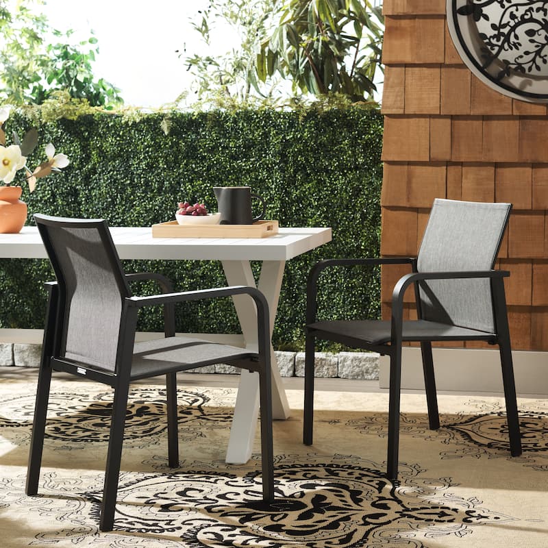 SAFAVIEH Outdoor Patio Furniture Dexter Armchair (Set of 2), Fully Assembled - 22"W x 24"D x 33"H - Black
