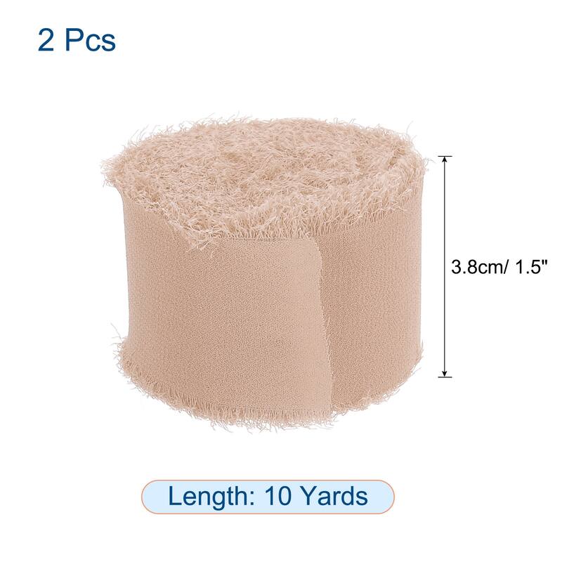 Chiffon Ribbon 1.5" x 10 Yard, Handmade Fringe Ribbon, 2pcs - Light Brown