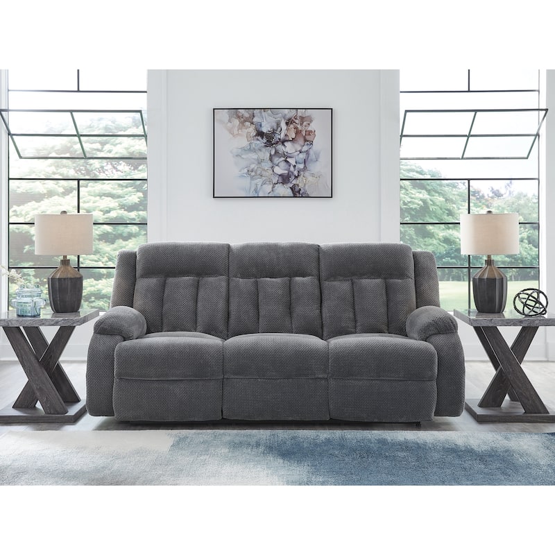 Signature Design by Ashley Free Wake Power Reclining Sofa with Drop Down Table - 85"W x 40"D x 40"H - Gray