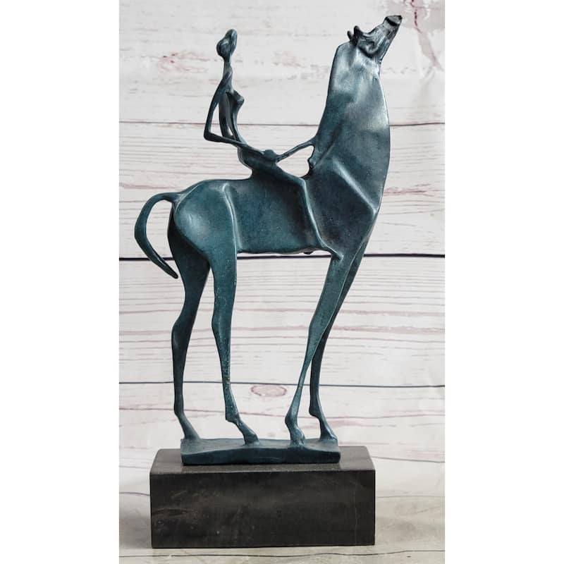 Salvador Dali Abstract Modern Artwork Woman On Imitative Horse Bronze Sculpture Statue