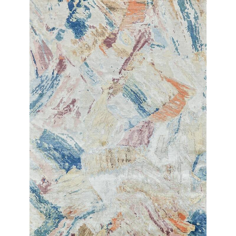Exquisite Rugs Floor Art Hand-Knotted Bamboo Silk Silver/Blush Area Rug