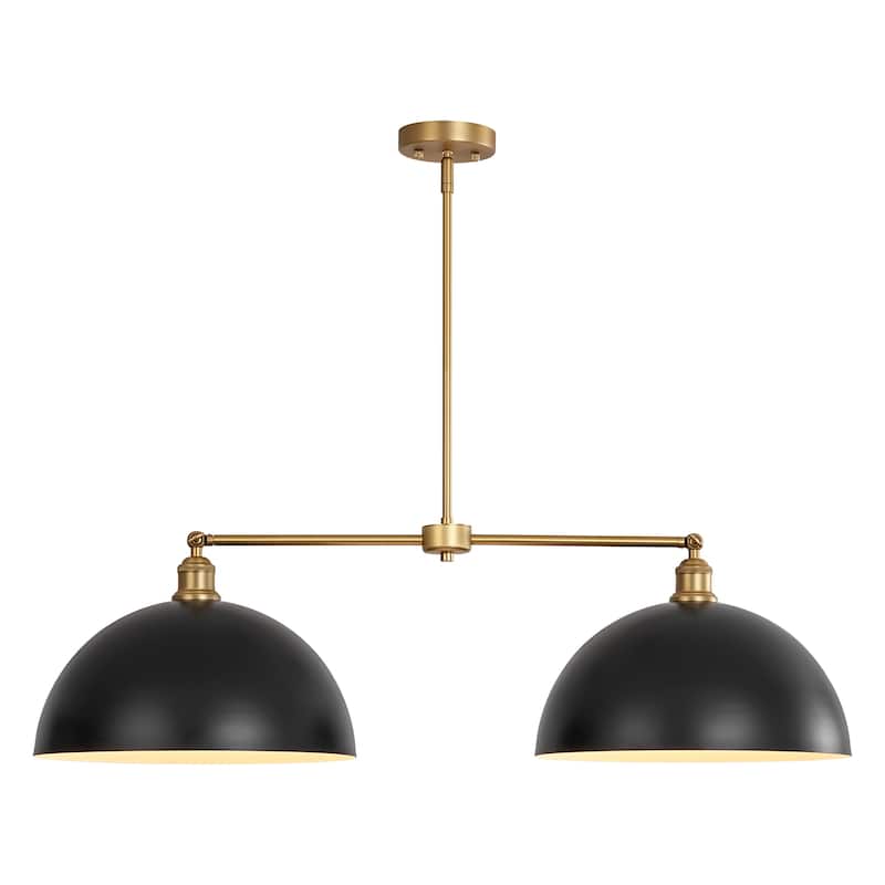 2-Light Modern Black Industrial Linear Dome Pendant Light for Kitchen Island - 38.5 in. W x 11.4 in. H x 14.9 in. D