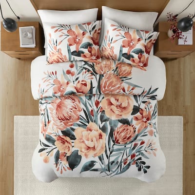 Madison Park Junia 3 Piece Floral Cotton Duvet Cover Set