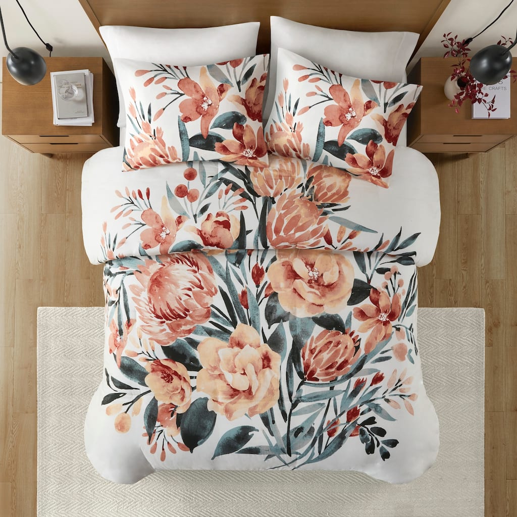 Madison Park Junia 3 Piece Floral Cotton Duvet Cover Set
