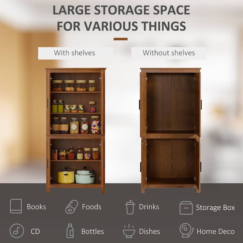64" 4-Door Kitchen Pantry, Freestanding Storage Cabinet with 3 Adjustable Shelves for Kitchen, Dining or Living Room