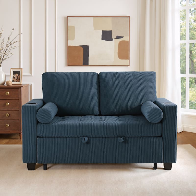 3-in-1 Pull-Out Sleeper Sofa Bed Convertible Adjustable Multi-Functional Loveseat with USB Port