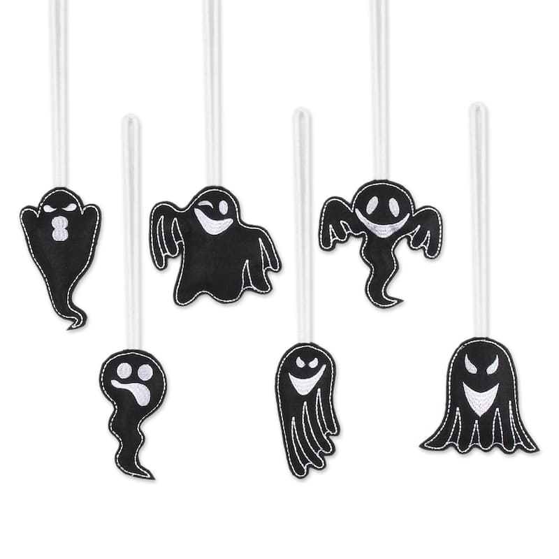 Novica Handmade Spooky Ghosts In Black Wool Felt Ornaments (Set Of 6)