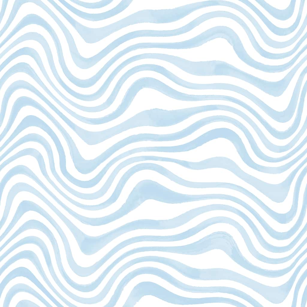 Blue Watercolor Waves Peel and Stick Wallpaper - 24'' W x 10' L