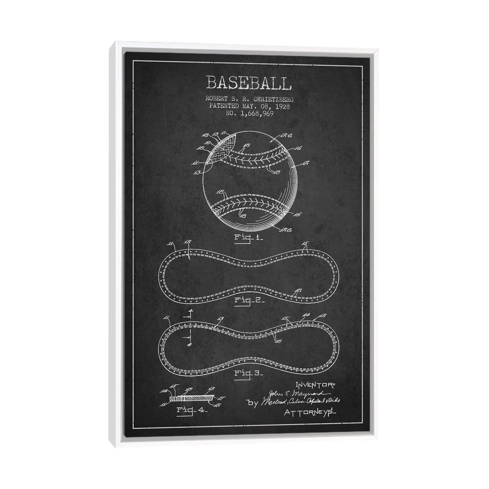 iCanvas "Baseball Charcoal Patent Blueprint" by Aged Pixel Framed Canvas Print