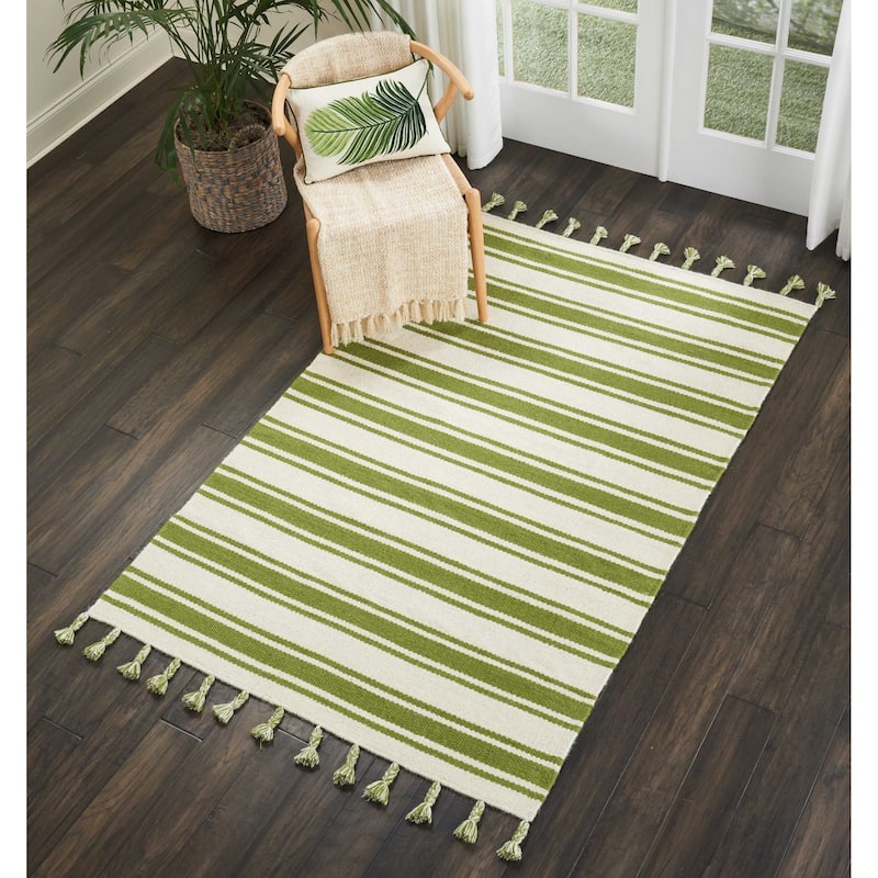 Nourison Solano Striped Dhurri Reversible Area Rug - 4' x 6' 6" - Ivory/Green - Runner/Rectangle