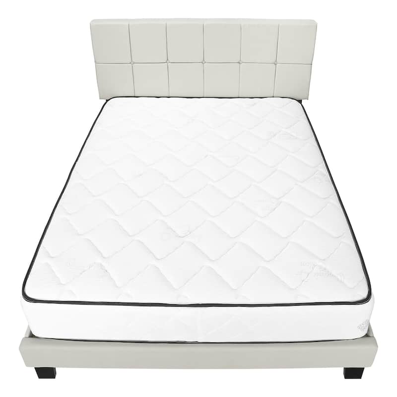 Queen Size Upholstered Bed Frame with Tufted Headboard, Beige Linen Look