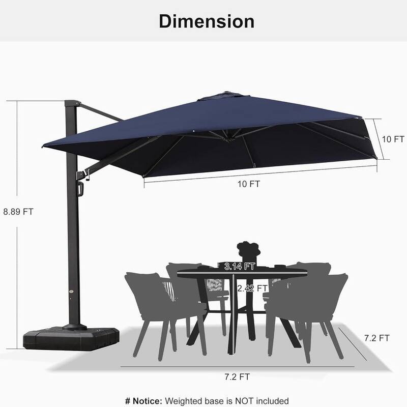 PURPLE LEAF Sturdy Heavy-duty Patio Cantilever Offset Umbrella with 360-degree Rotation