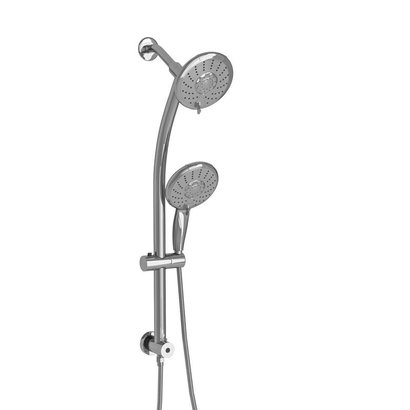Double Rain Shower Set 5 Setting Hotel Spa Dual Bathroom Shower Heads Handheld Combo Brushed Nickel Shower Set - Chrome