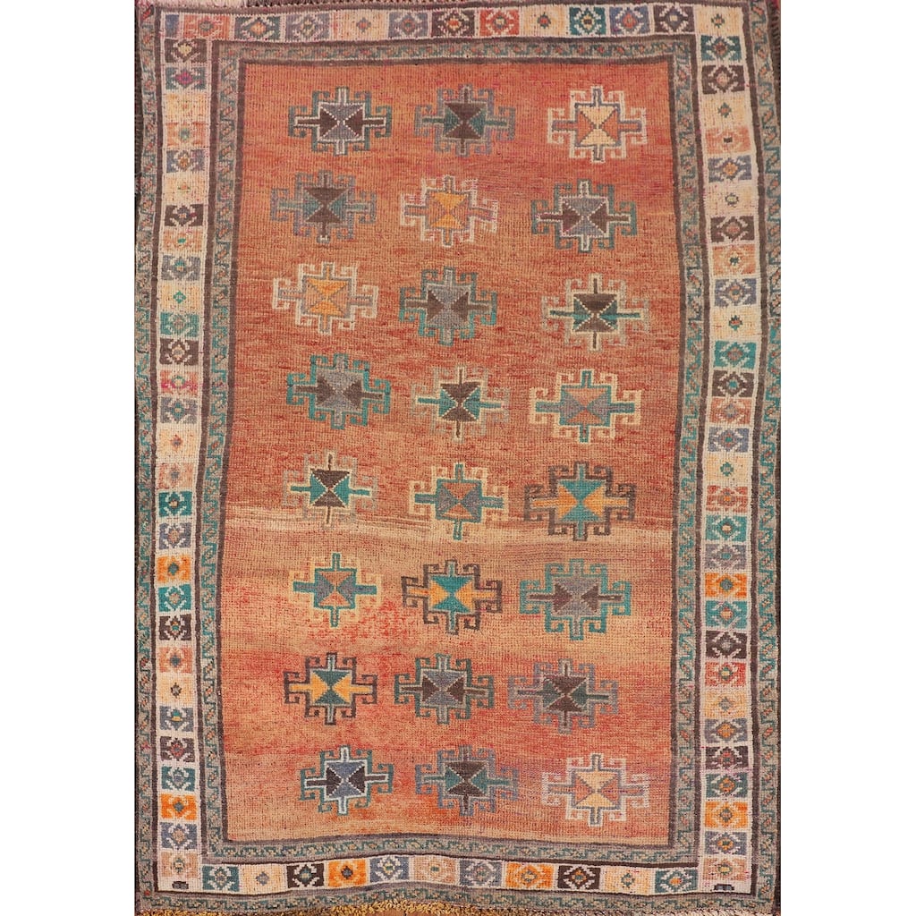 Geometric Shiraz Persian Accent Rug Hand-Knotted Wool Carpet - 4'4" x 6'4"