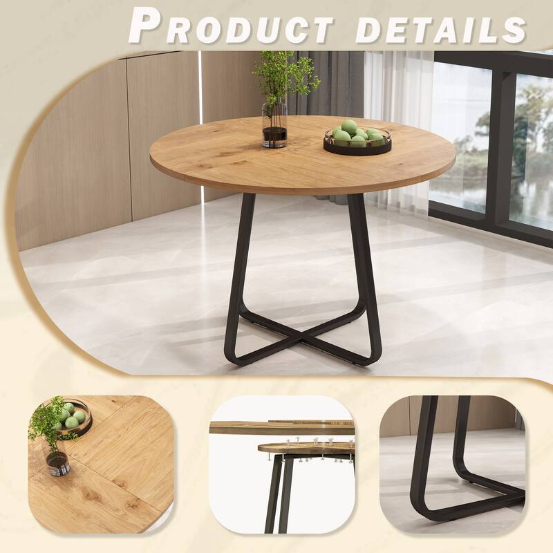 43.3" Round Dining Table for 4-6 People, MDF Wood Tabletop with Metal Legs, Modern Kitchen Table with X-Shaped Base