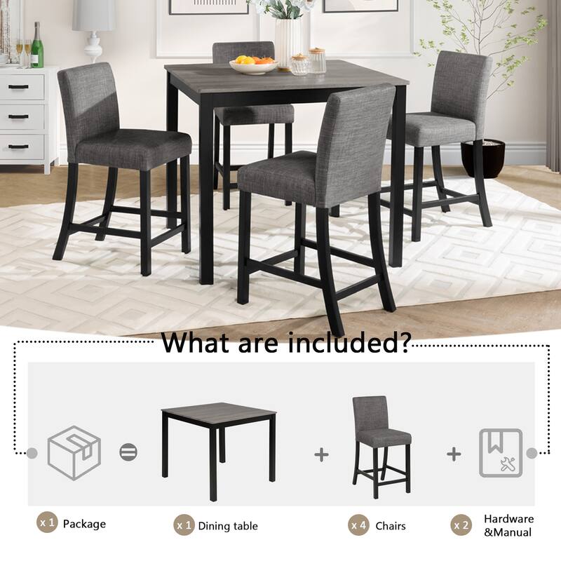 5-Piece, Modern Counter Height Table Set, Wooden Counter Height Dining Table Set with 4 Chairs, for Kitchens and Dining Rooms