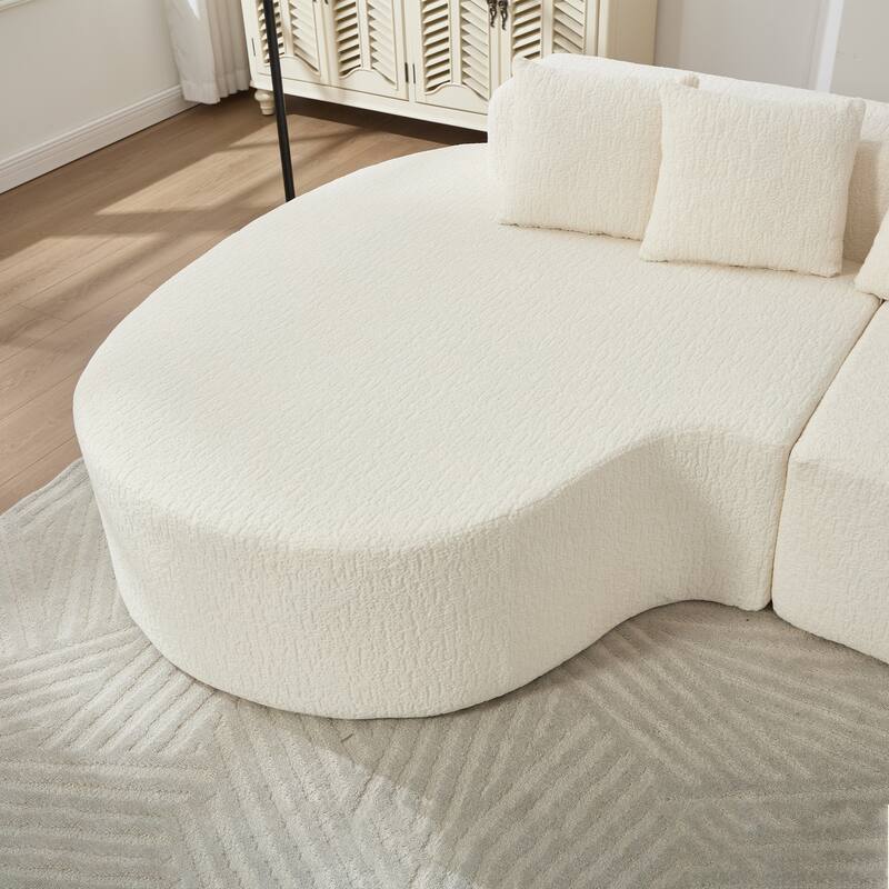 L-Shape Boneless Couch for Living Room, Curved Sectional Sofa Memory Foam Floor Sofa with 5 Pillows