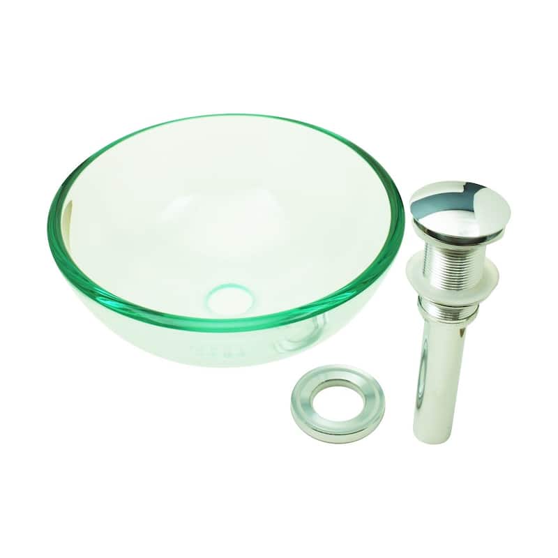 Clear Tempered Glass Round Countertop Vessel Sink 11 5/8" Scratch Resistant with Drain Pack of 2 Renovators Supply