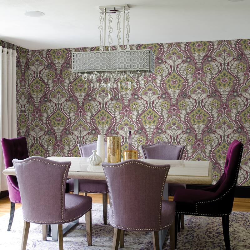 Guadalupe, Night Bloom Damask, 33 FT. L x 20.5In. W Wallpaper Roll