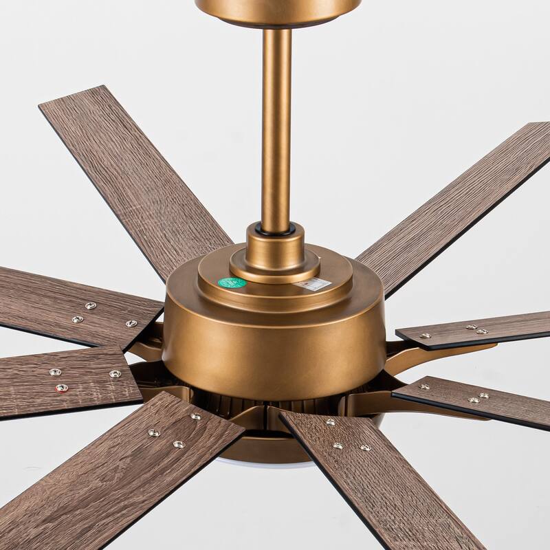 65" Farmhouse Gold Plywood Indoor Large Ceiling Fan with Light and Remote