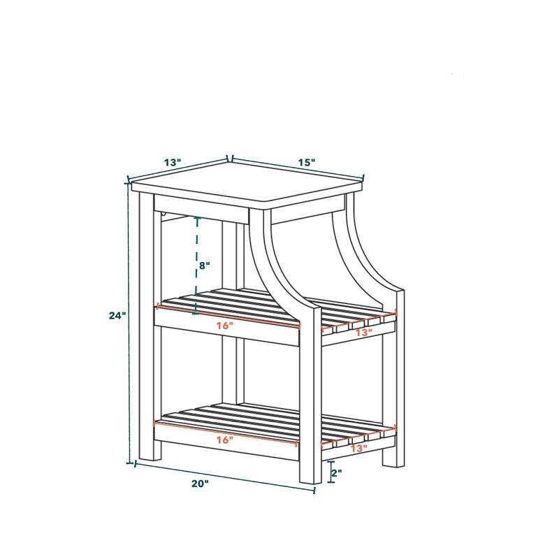 Wood Side Table / Accent Table with 2 Shelves and USB Charging Dock
