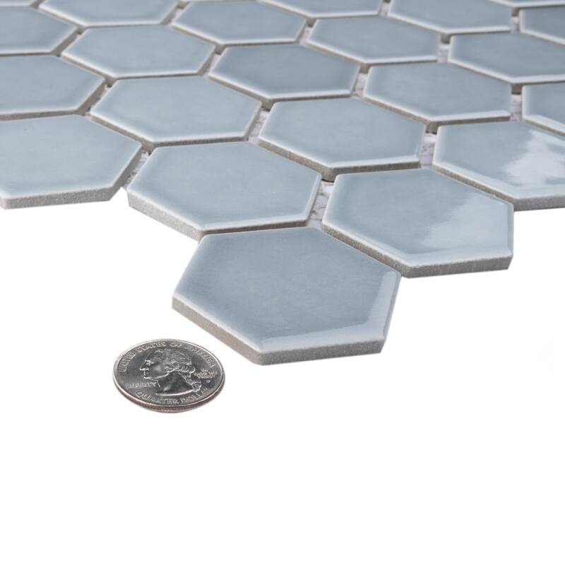 Merola Tile Hudson Due 2" Hex Slate 10-7/8" x 12-5/8" Porcelain Mosaic Floor and Wall Tile