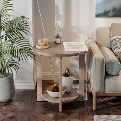 COZAYH Farmhouse Coffee Table with Storage Shelf, Rustic Round Country Accent Table with Stunning Radial Pattern, End table