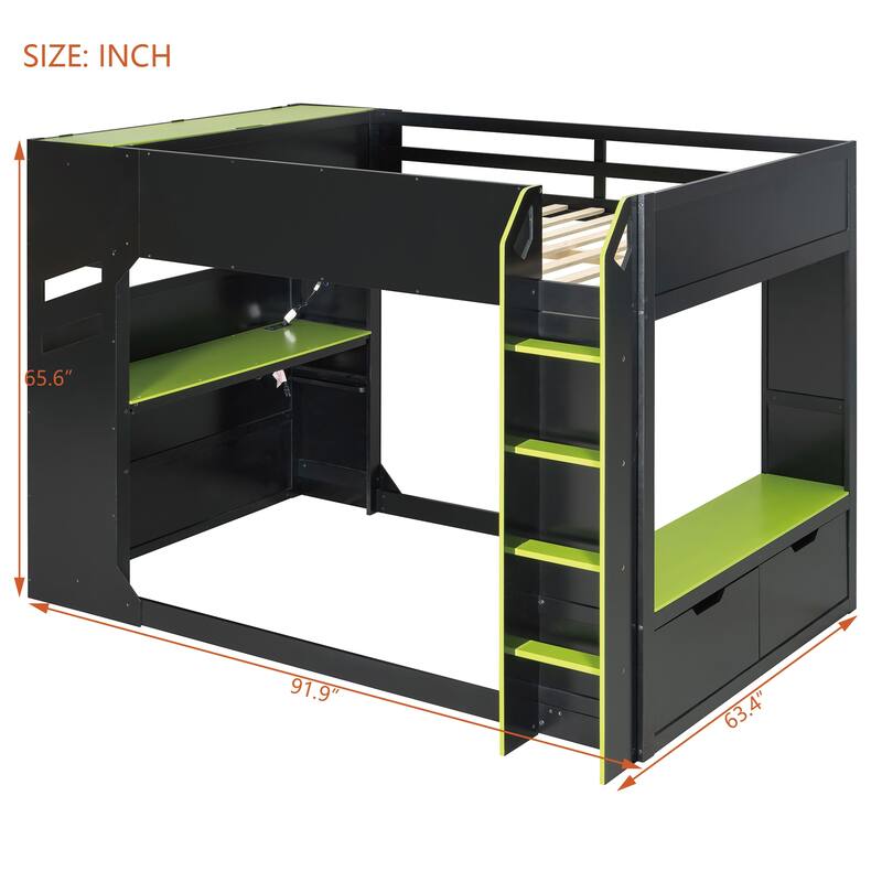 Gaming Loft Bed with Adjustable Desk