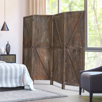 Kinbor 4 Panels Folding Wooden Room Divider Freestanding Privacy Screen W/X-shaped Design for Home, Office, Bathroom, Bedroom