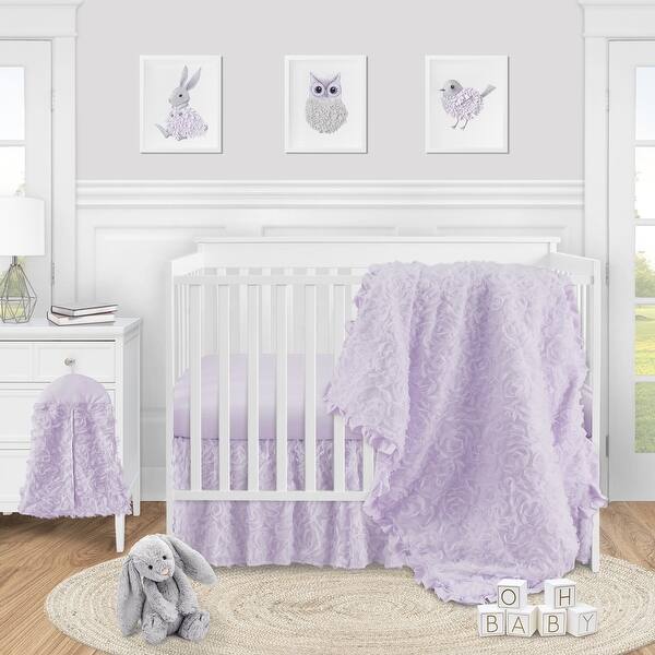 Purple Floral Rose Girl 4pc Nursery Crib Bedding Set Solid Lavender Flower Luxurious Elegant Princess Vintage Boho Shabby Chic Overstock 32007651