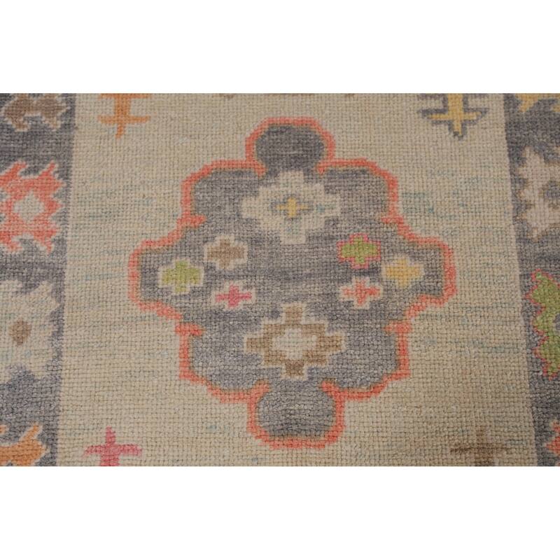Hand Knotted Oriental 100% Wool Carpet Transitional Geometric Beige & Ivories Oushak Runner Rug - 9' 2'' X 3' 1''