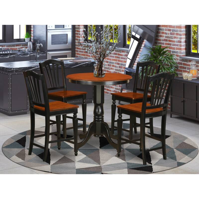 East West Furniture 5 Piece Kitchen Table Set- a Round Table with Pedestal and 4 Dining Chairs, Black & Cherry(Seat Option) - EDCH5-BLK-W