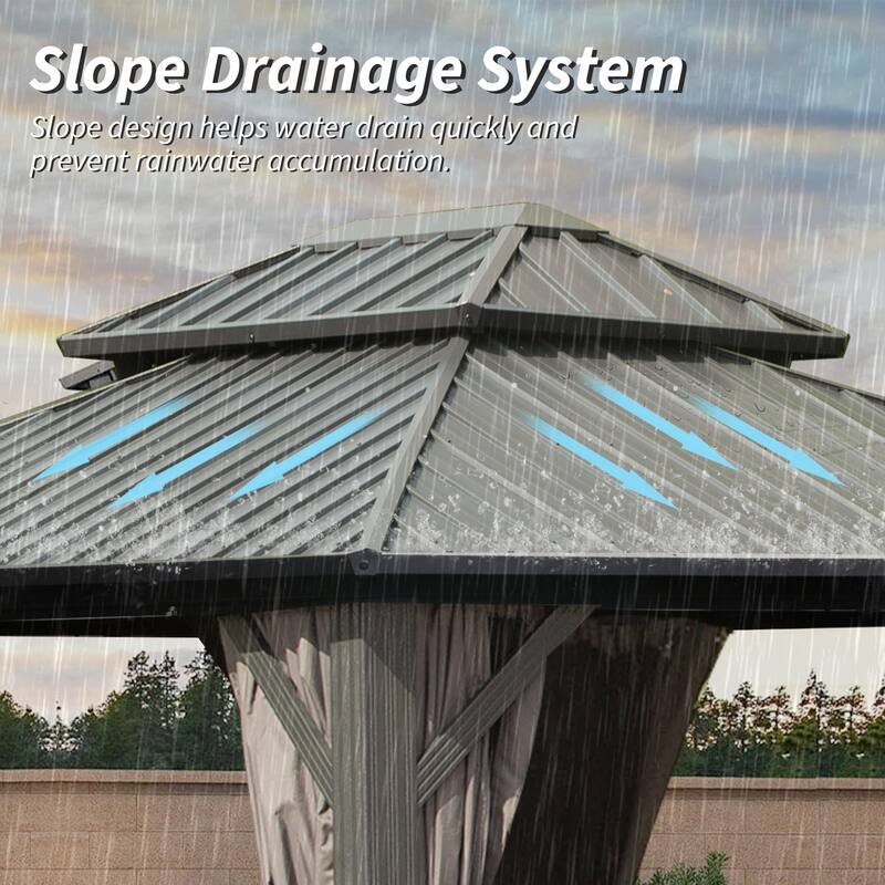 8' x 10' Permanent Metal Gazebo with Double Roof, Curtains, and Netting for Outdoor Gatherings