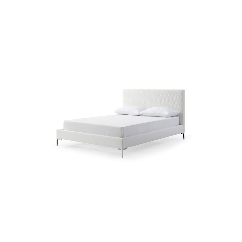Full Size Bed Frame - Rustic Refinement Upholstered White Faux Leather with Chrome Legs