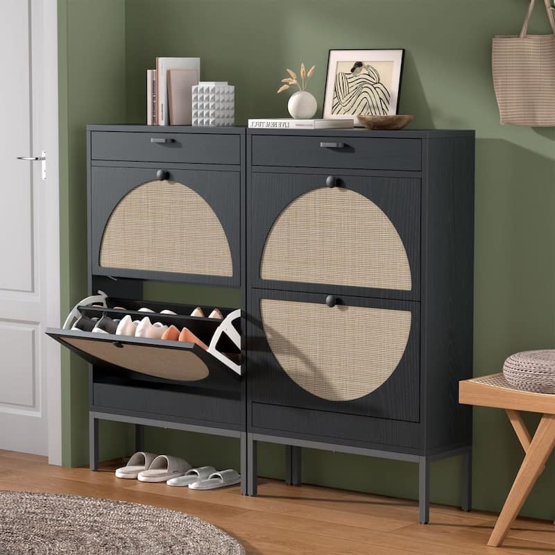 Boho Natural Rattan Shoe Storage Cabinet