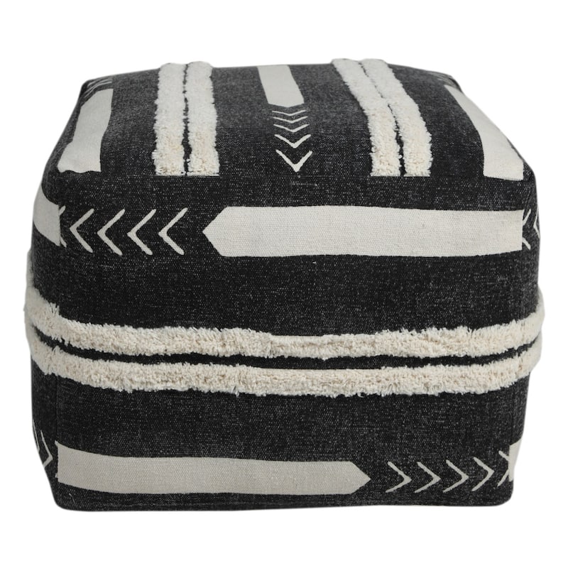 HomeRoots 18" Black 100% Cotton Ottoman