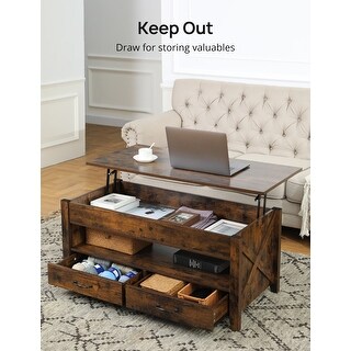 Lift Top Coffee Table with Pop Up Hidden Compartment, Rustic Brown
