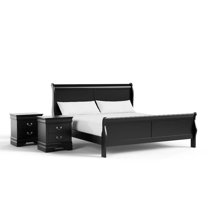 Furniture of America Devi Traditional Solid Wood 3-Piece Bed and 2 Nightstand Bedroom Set