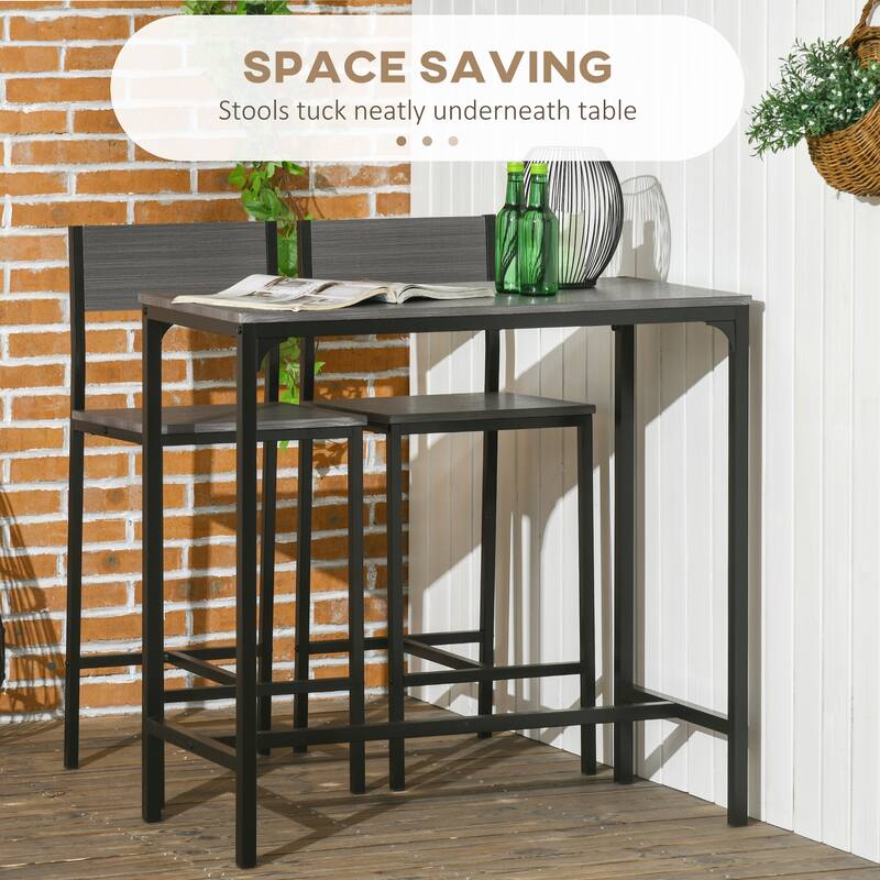 Modern Style 3-Piece Dining Set with Rectangular Counter Height Table and 2 Open Back Dining Chairs