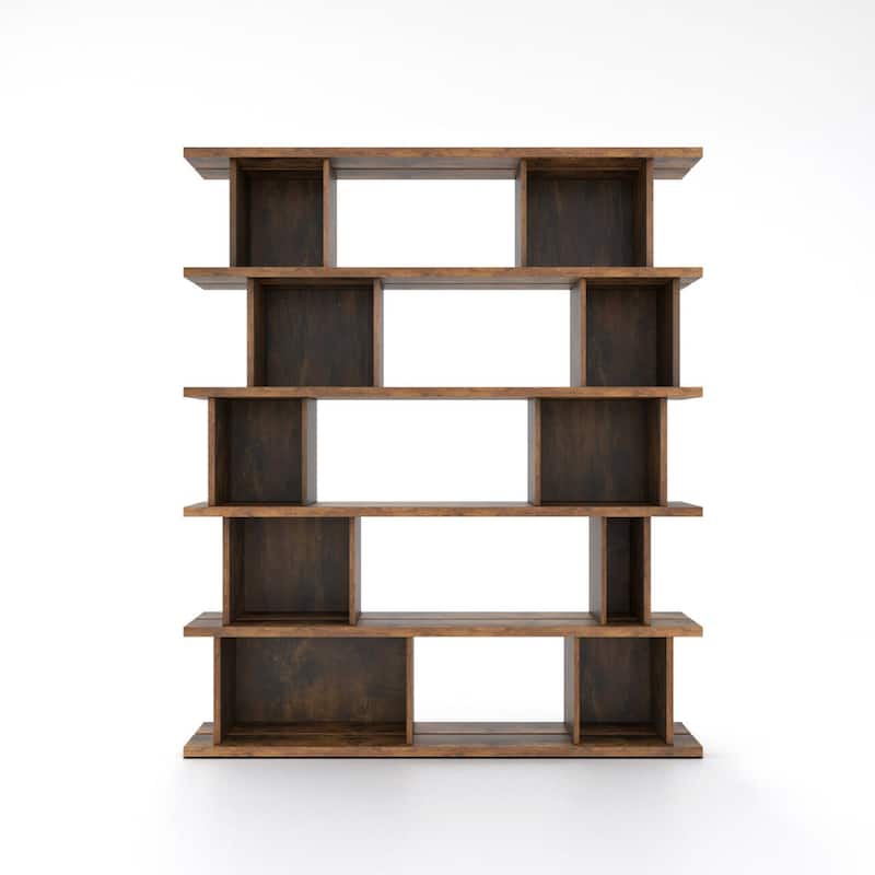 Davee Geometric Bookcase - 71" H x 61.4" W x 12.5" D - 71" H x 61.4" W x 12.5" D - Antique Rustic Wood