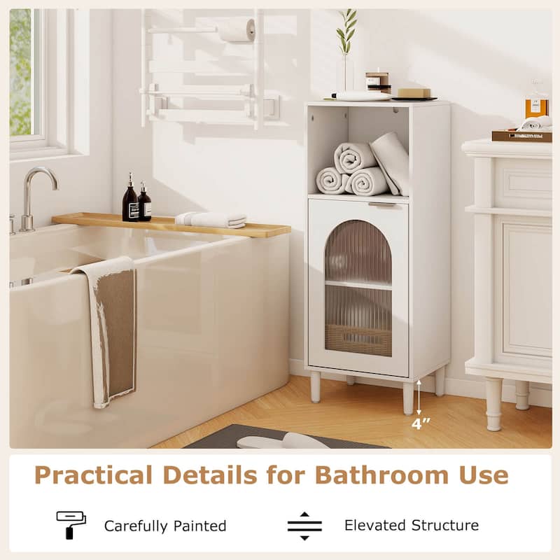 Costway Bathroom Floor Cabinet Wood Side Storage Organizer with - See Details