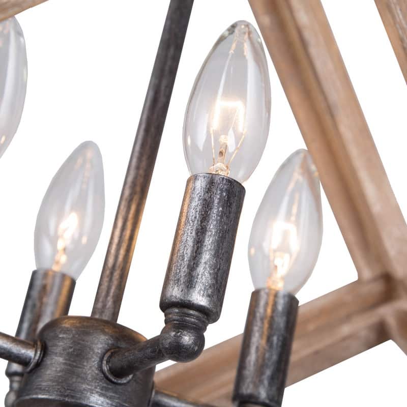 Loby Farmhouse Solid Wood Chandelier 4-light Rustic Geomerical Island Pendant Lights - D15.5 "x H 18"
