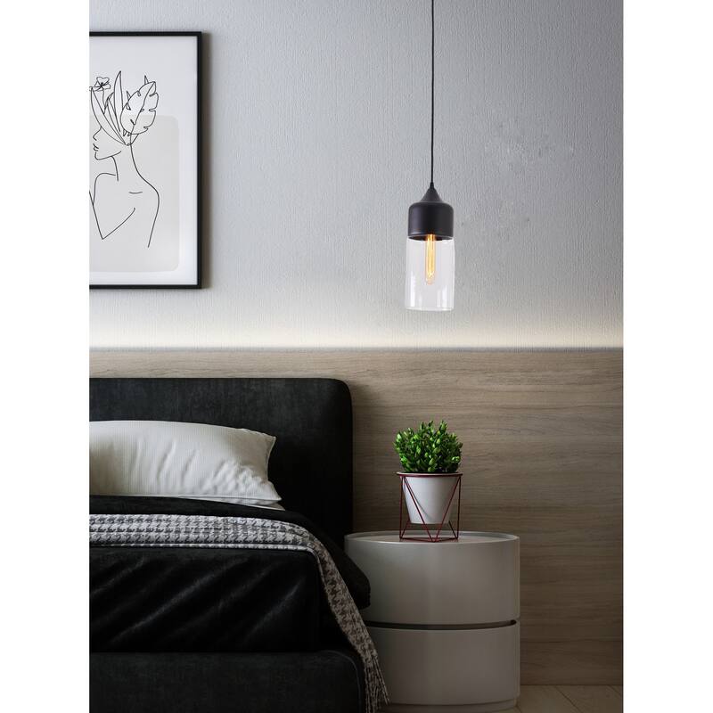 1-Light Matte Black Pendant With A Clear Glass Shade