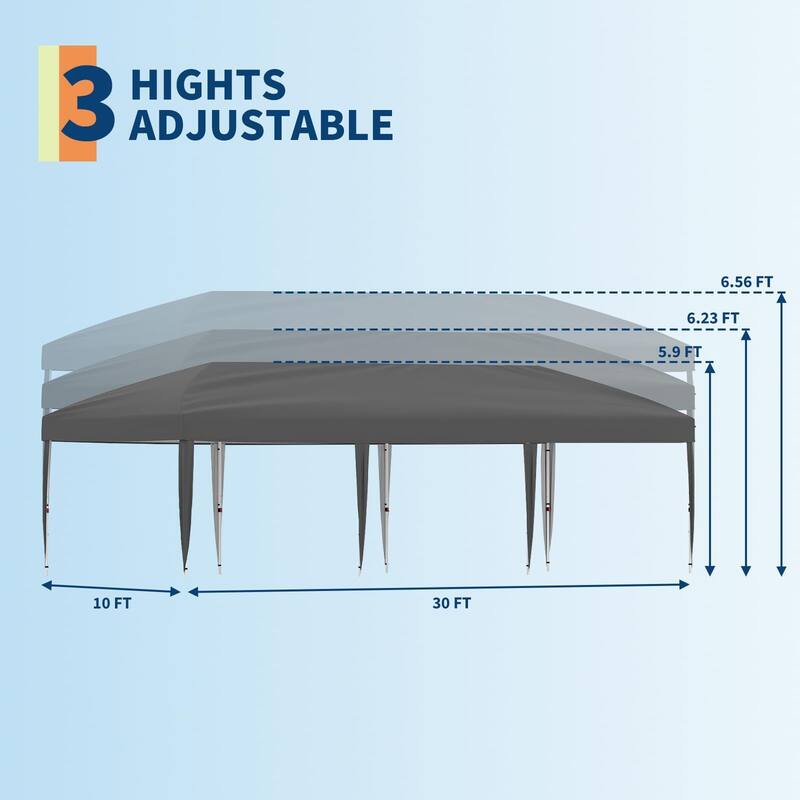 10x30 Pop Up Canopy, 3 Adjustable Height - 10*30Ft