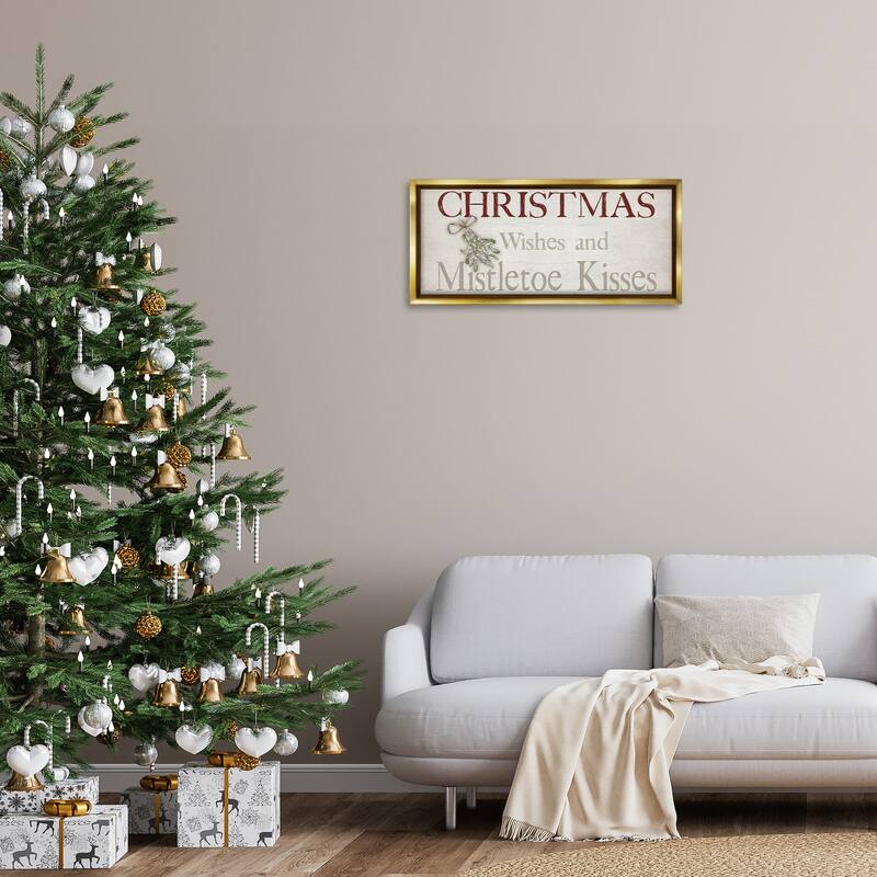 Stupell Christmas Wishes & Mistletoe Kisses Framed Floater Canvas Wall Art Design By Susie Boyer