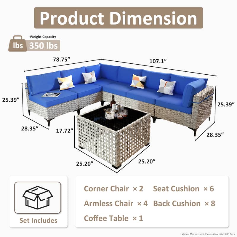 OVIOS 7 Pieces Outdoor Wicker Furniture Set With Solar-Powered Coffee Table