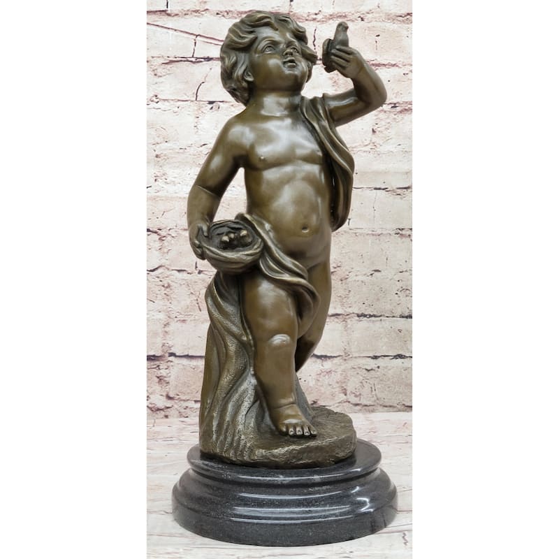 Hot Cast Bronze Clical Young Boy Cherub Angel Bronze Statue Sculpture By Moreau