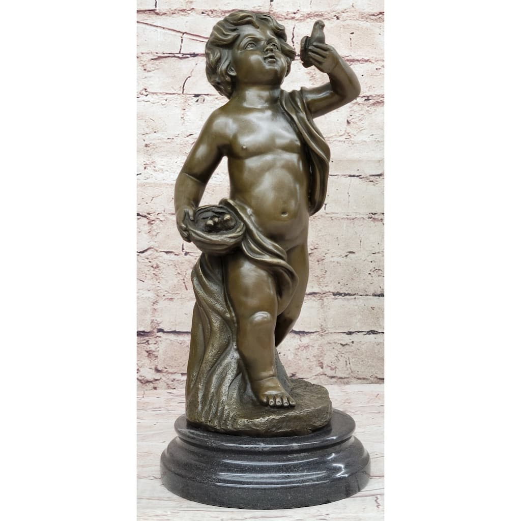 Hot Cast Bronze Clical Young Boy Cherub Angel Bronze Statue Sculpture By Moreau