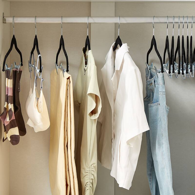 VECELO 20-Pack Pant Hangers (Black/Grey/Pink/Beige/Green) Clothes Hangers Non-slip Space-saving Clothes Hangers