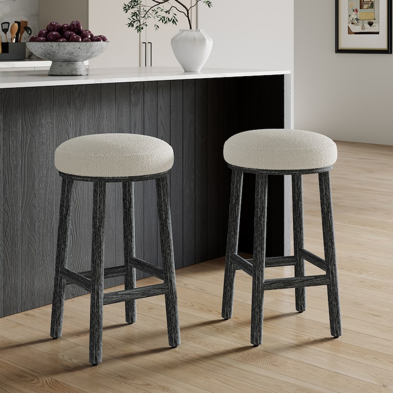 Christopher Knight Home - Riven Natural Rubberwood 27.36" Bar Stool Set - Black+Beige